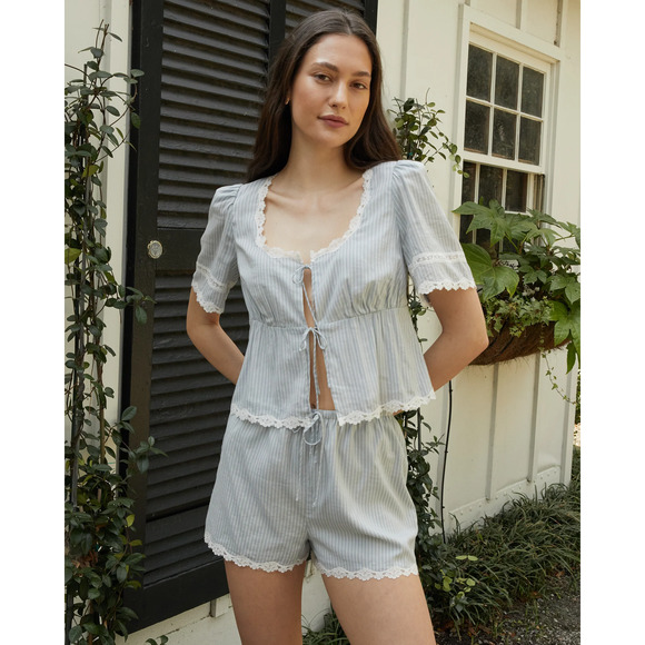 Reformation Tops - Reformation Margot Lace-Trim Blouse & Short Set Bueno Stripe Top XS / Bottom S